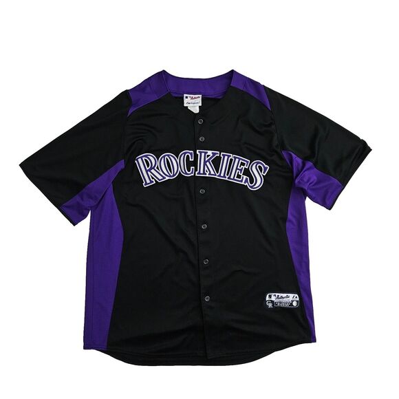 Majestic Authentic Colorado Rockies Cool Base Jersey (Size XL) Black Purple MLB‎ - Picture 1 of 8